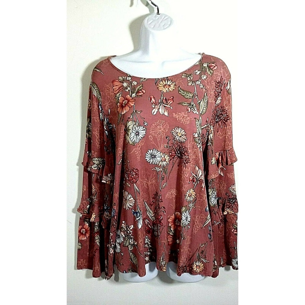 Emelia Tunic Top Sz M Floral Ruffled Bell Sleeves